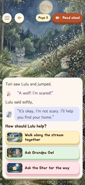 The choice page of “Lulu the Little Wolf of Moonlight Forest”