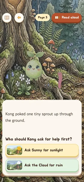 The choice page of “Kong the Brave Little Seed”