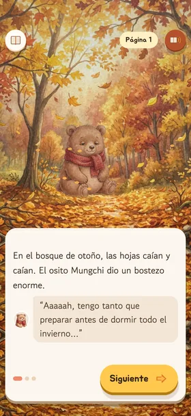 La primera página de «El osito dormilón Mungchi se prepara para el invierno»