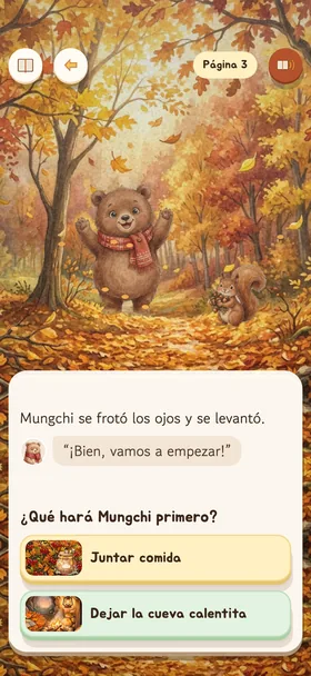 La página de elección de «El osito dormilón Mungchi se prepara para el invierno»