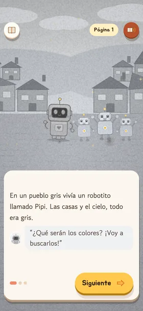 La primera página de «El robotito Pipi busca los colores»