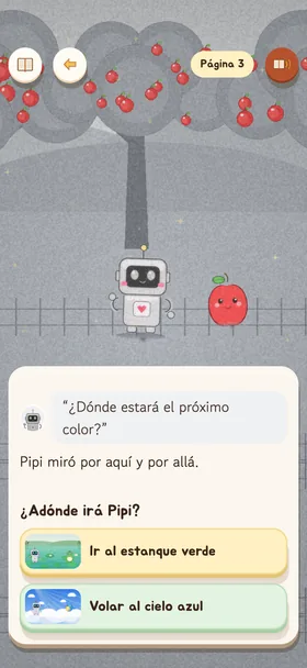 La página de elección de «El robotito Pipi busca los colores»