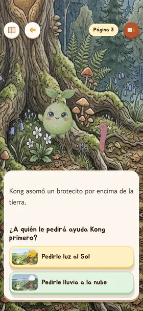 La página de elección de «Kong, la semillita valiente»