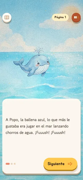 La primera página de «Popo, la ballena azul, limpia el mar»